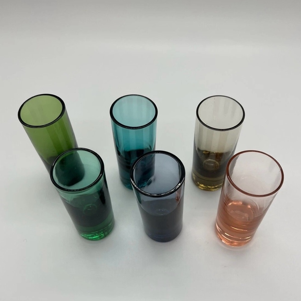 Vintage Handblown Unique Bold Vibrant Multi Color Shot Glasses Set of 6 - Picture 5 of 8